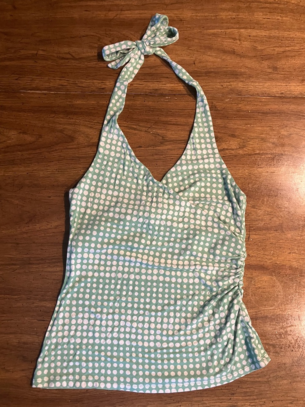 Boden Polka Dot Halter Top 10 Mint Green White Sleeveless V Neck Built In Bra